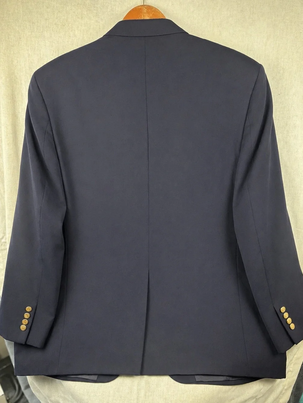 Chaps 100% Wool Navy Blue Sport Coat Blazer Gold Buttons Men’s Size 48 Regular